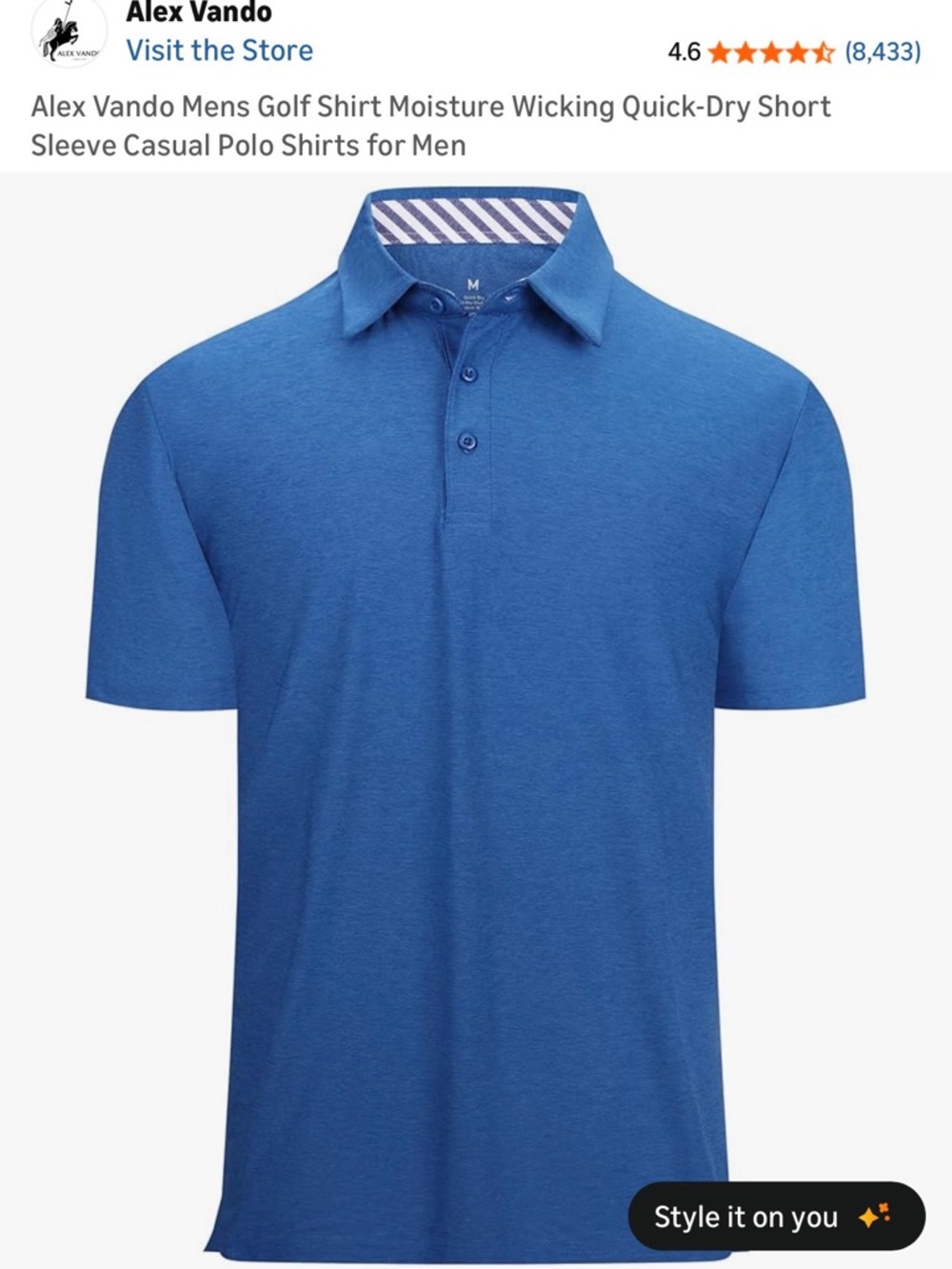 8 Alex Vando Men's Performance XL Polo Shirts in Multiple Colors